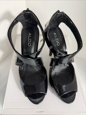 Aldo Black Patent Leather Crisscross High Heel Sandals